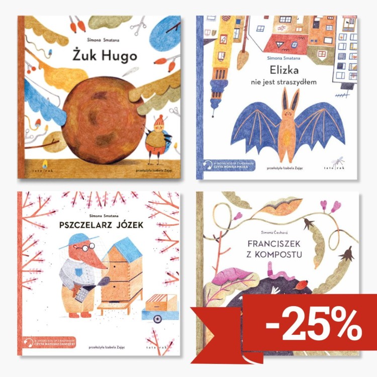 Zestaw 4 autorskich książek Simony Smatany o tematyce ekologicznej.